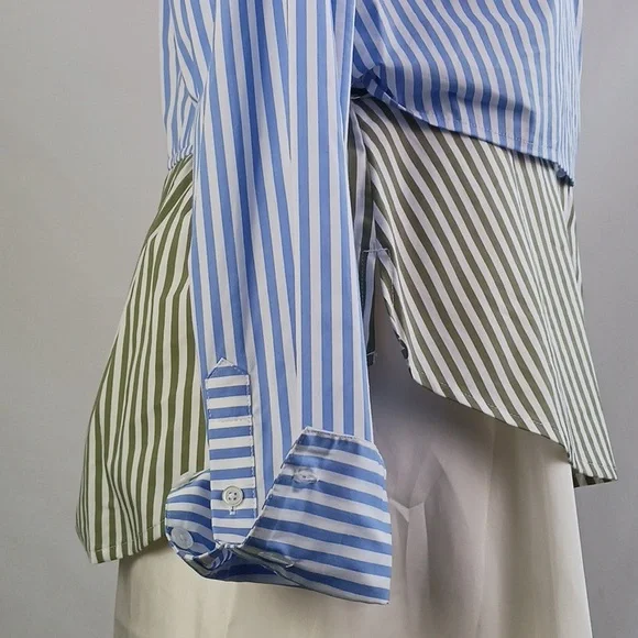 Veronica Beard Blue Striped/Gray Striped Blouse. - Picture 5 of 10